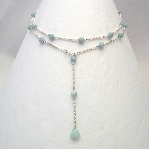 Amazonite & Sterling Silver Chain Lariat Necklace