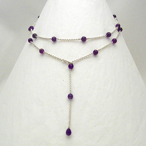 Amethyst & Sterling Silver Chain Lariat Necklace