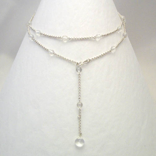 Clear Quartz & Sterling Silver Chain Lariat Necklace