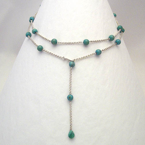Turquoise & Sterling Silver Chain Lariat Necklace