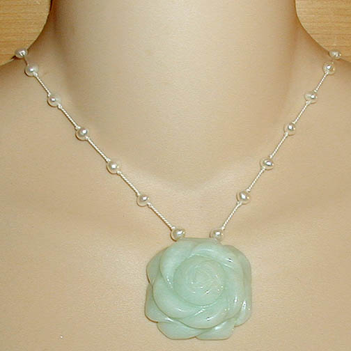Amazonite Rose Necklace w/ Pearls