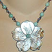 DKC ~ Blacklip MOP Flower Necklace w/ Amazonite & Grey Pearl