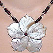 DKC ~ Blacklip MOP Flower Necklace w/ Garnet & Pearl