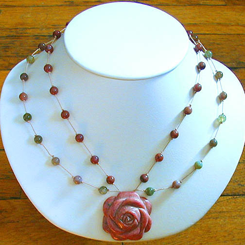 Rhodonite Rose 2 Strand Necklace w/ Rhodonite & Fancy Jasper