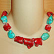 DKC ~ Coral Chunk Necklace w/ Turquoise & Coral Chunks