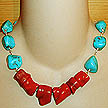 DKC ~ Coral Chunk Necklace w/ Turquoise Chunks