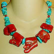 DKC ~ Coral Chunk Necklace w/ Sleeping Beauty Turquoise