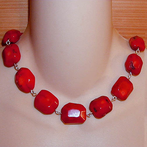 Faceted Coral Chunk Necklace