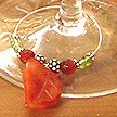 DKC ~ Carnelian Leaf Wine Charm w/ Peridot & Bali Beads