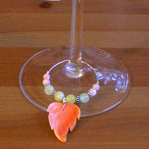 Coral Leaf Wine Charms w/ Olive Jade, New Jade, Coral & Bali Beads