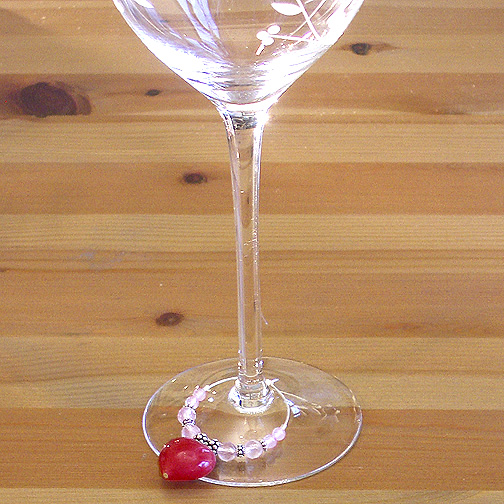 Ruby Jade Valentine Heart Wine Charms w/ Rose Quartz & Bali Beads