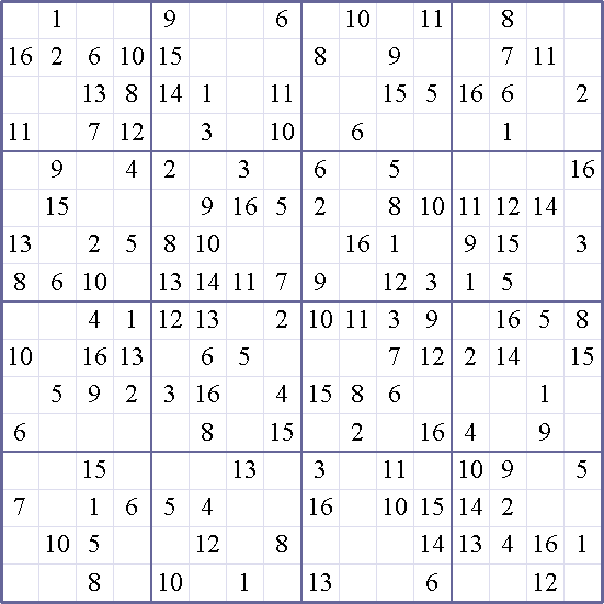 extreme sudoku 16x16 printable