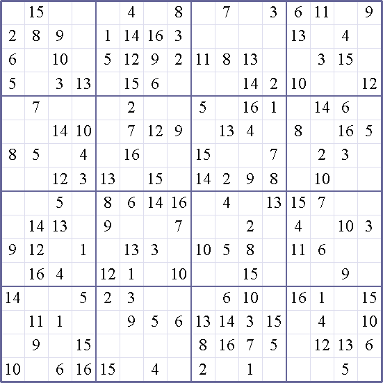easy sudoku 16x16 printable