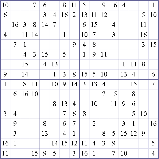 easy sudoku 16x16 printable